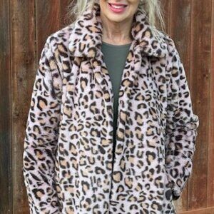 Faux Fur Pink Leopard Coat - medium